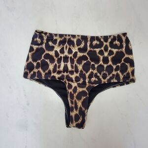 Leopard Print High Cut Bikini Bottoms Small